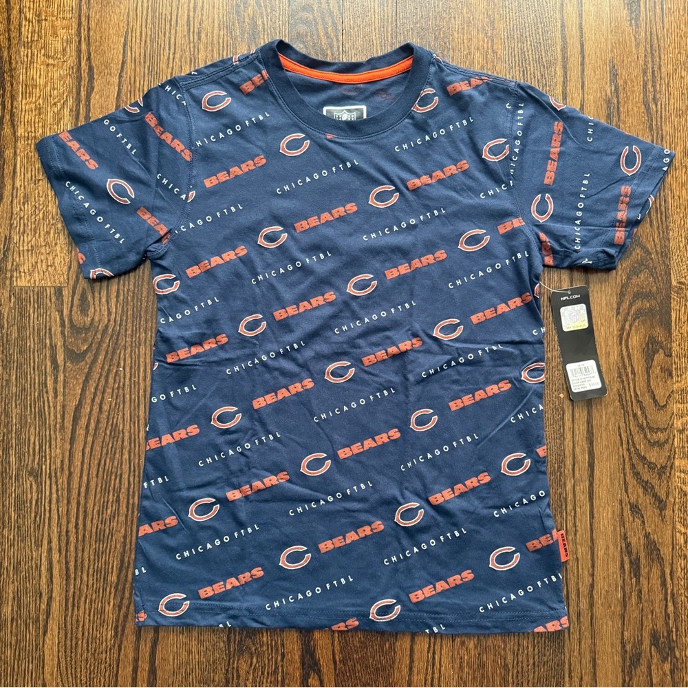 Chicago Bears NFL Youth T-Shirt 14/16 NWT Allover Print Navy Blue